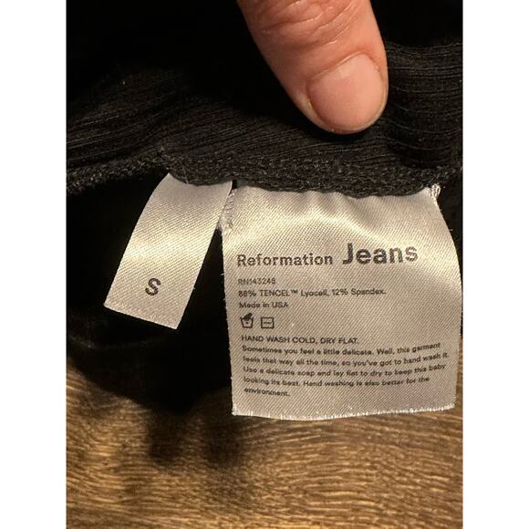 Reformation Jeans Made in USA Black 3/4 Sleeve Ribbed Top Size Small Cropped - Picture 6 of 6
